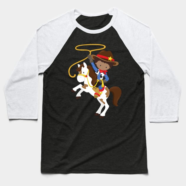 African American Boy, Cowboy, Sheriff, Lasso Baseball T-Shirt by Jelena Dunčević